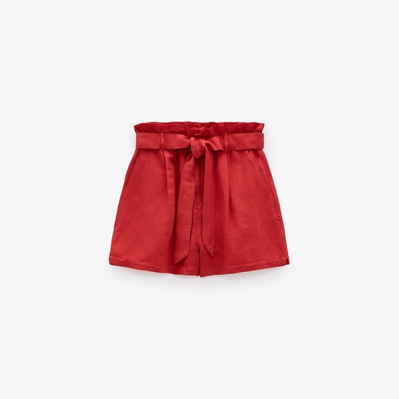 NWT ZARA || RED PAPER BAG SHORTS || SIZE S - Picture 4 of 12